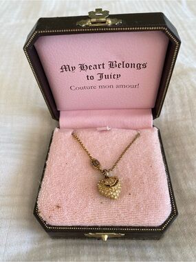 Juicy Couture Gold Crystal Heart Necklace with Pink Presentation Box